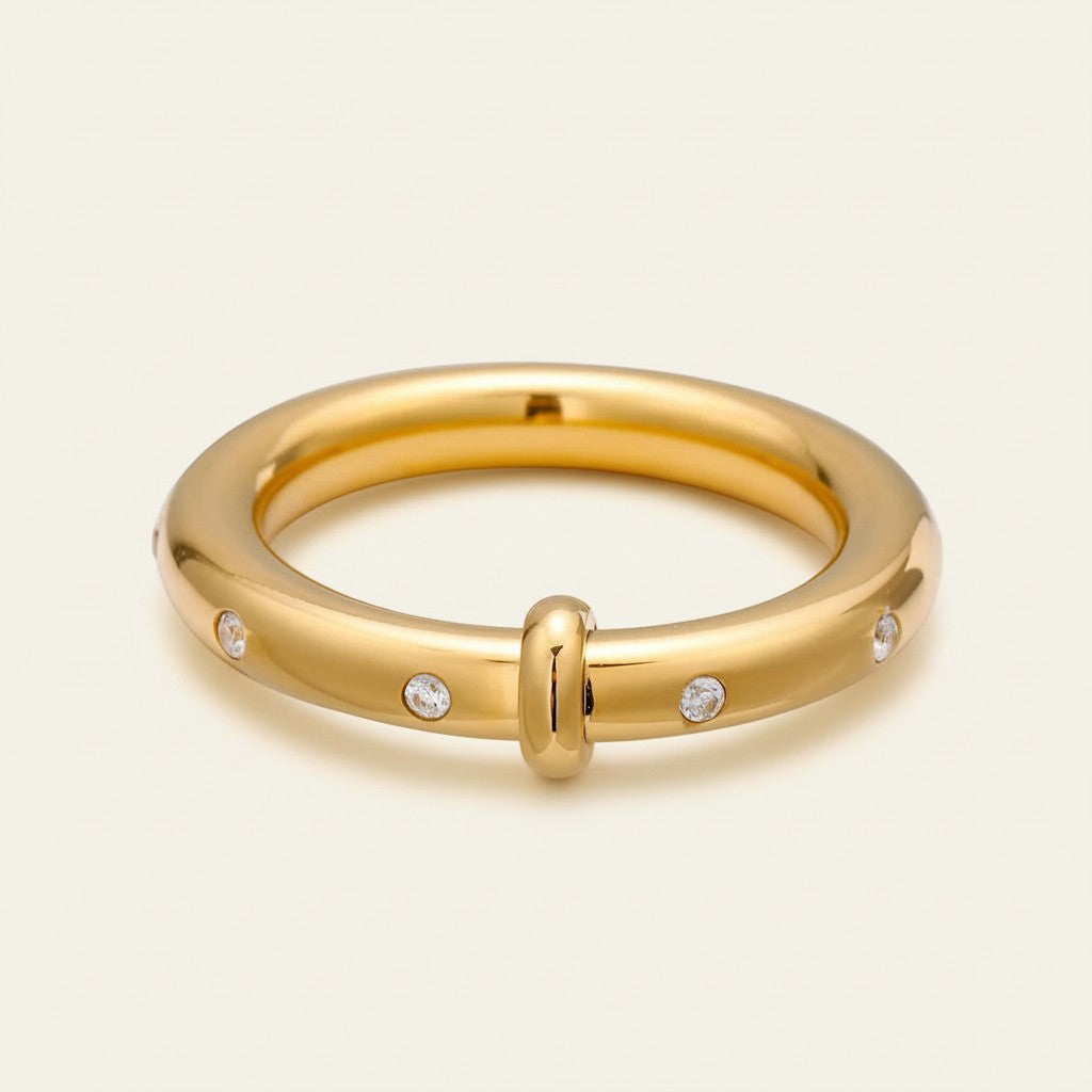 Seraphina Treasures Selene gold ring with clear zircon stones, perfect for everyday wear.