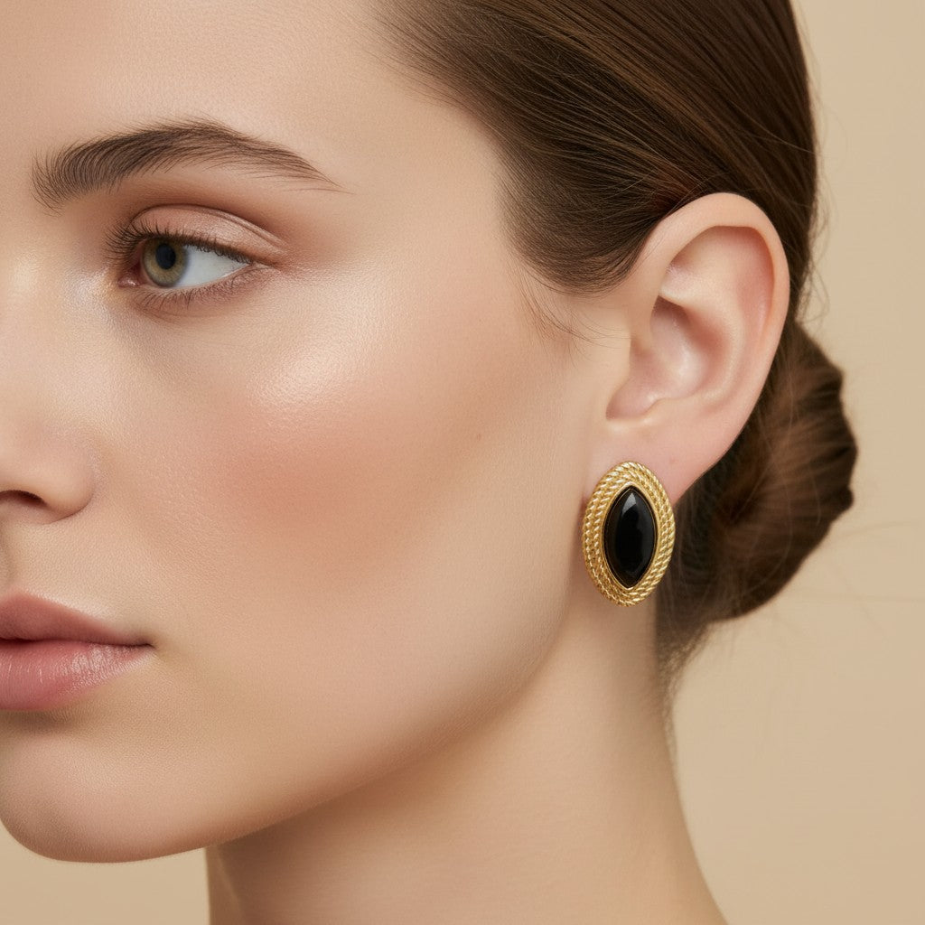 Seraphina Treasures Selenya oval black onyx gold tone equestrian earrings
