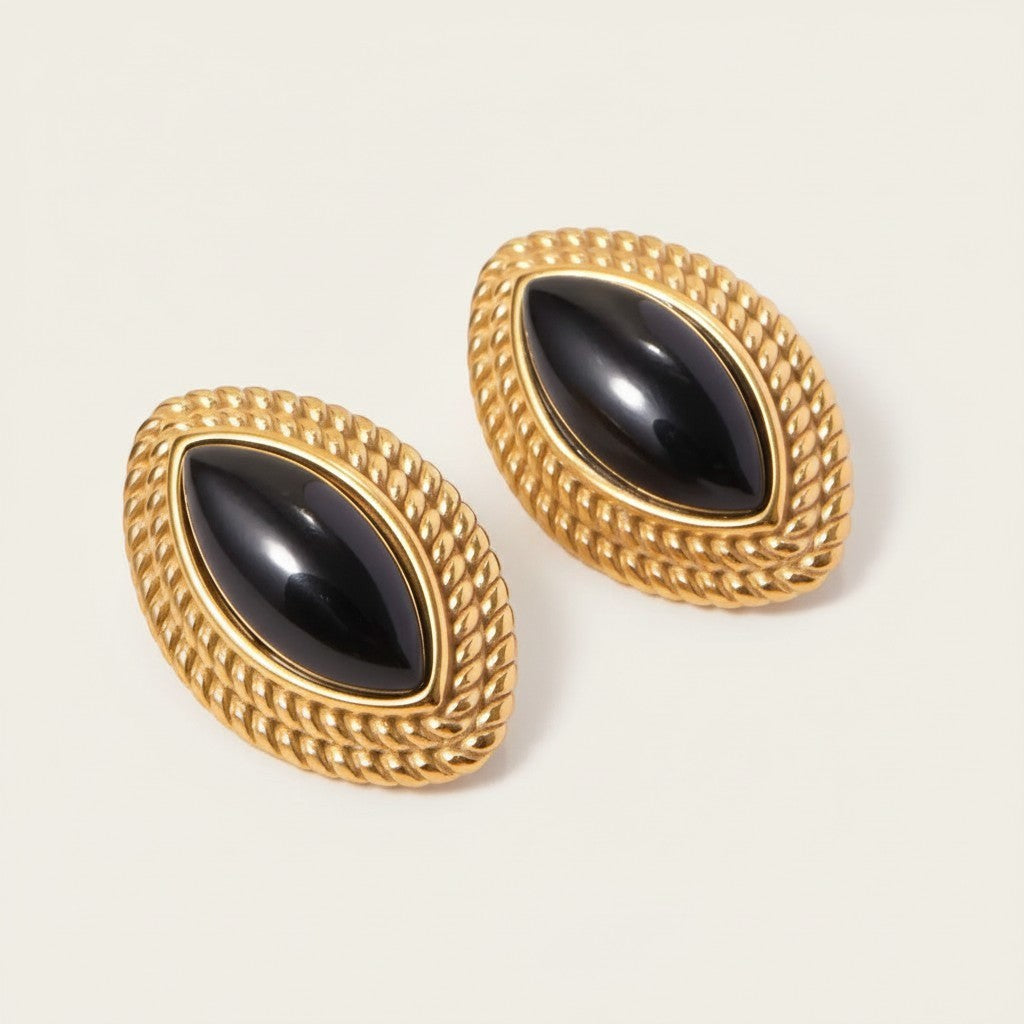 Seraphina Treasures Selenya oval black onyx and gold tone rope edge earrings