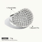 Seraphina Treasures silver hollow beaded dome ring, lightweight and stackable for versatile styling.