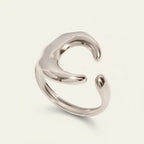 Seraphina Treasures silver crescent moon open ring, vintage style, adjustable size, statement jewelry.