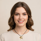 Seraphina Treasures Solistra gold starfish pendant necklace on waxed rope, perfect for everyday wear.