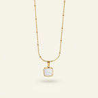 Seraphina Treasures Squerra necklace with gold chain and square mother-of-pearl pendant.
