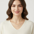 Seraphina Treasures Squerra necklace with a square mother-of-pearl pendant on a delicate gold chain.