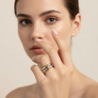Seraphina Treasures Sybilla Ring: two-layer silver band with gold accent, glossy finish, hypoallergenic.