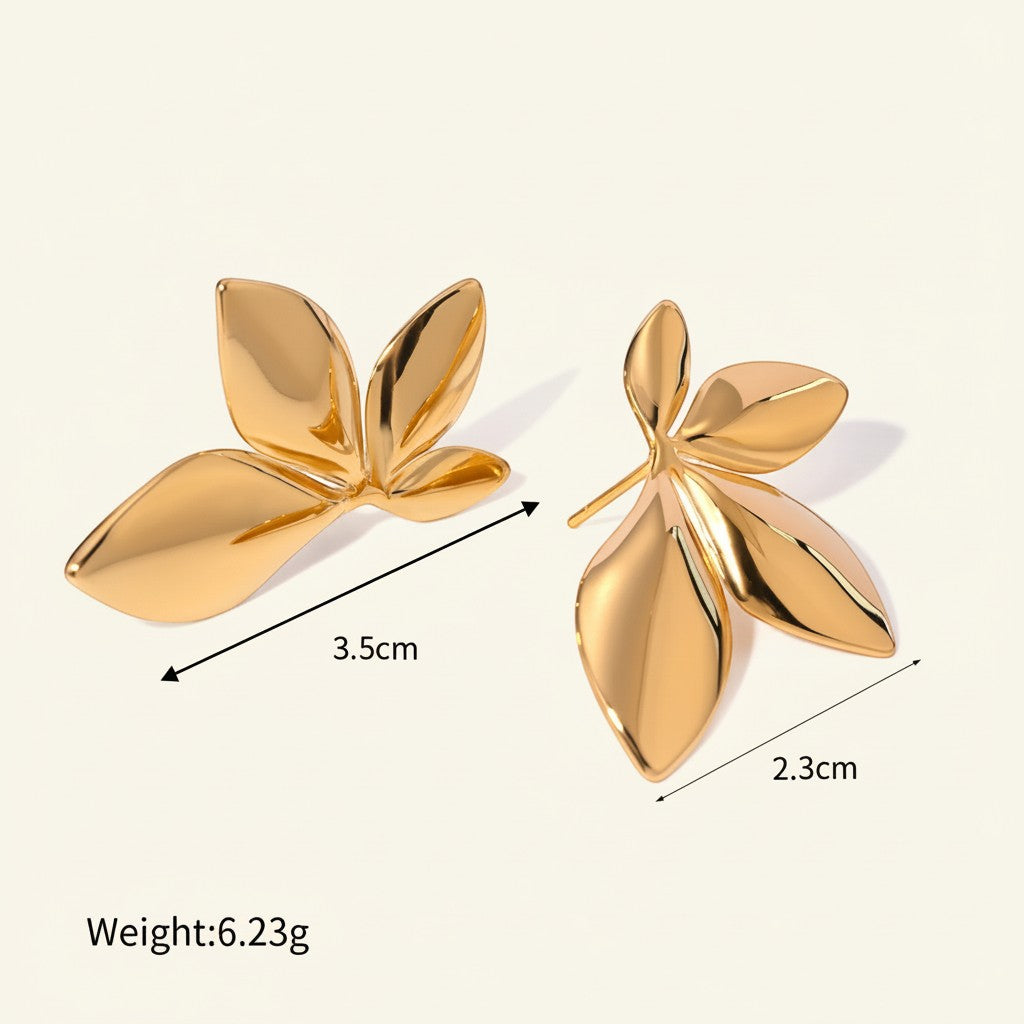 Seraphina Treasures Sylvara gold leaf earrings, 3.5cm long, lightweight and elegant.