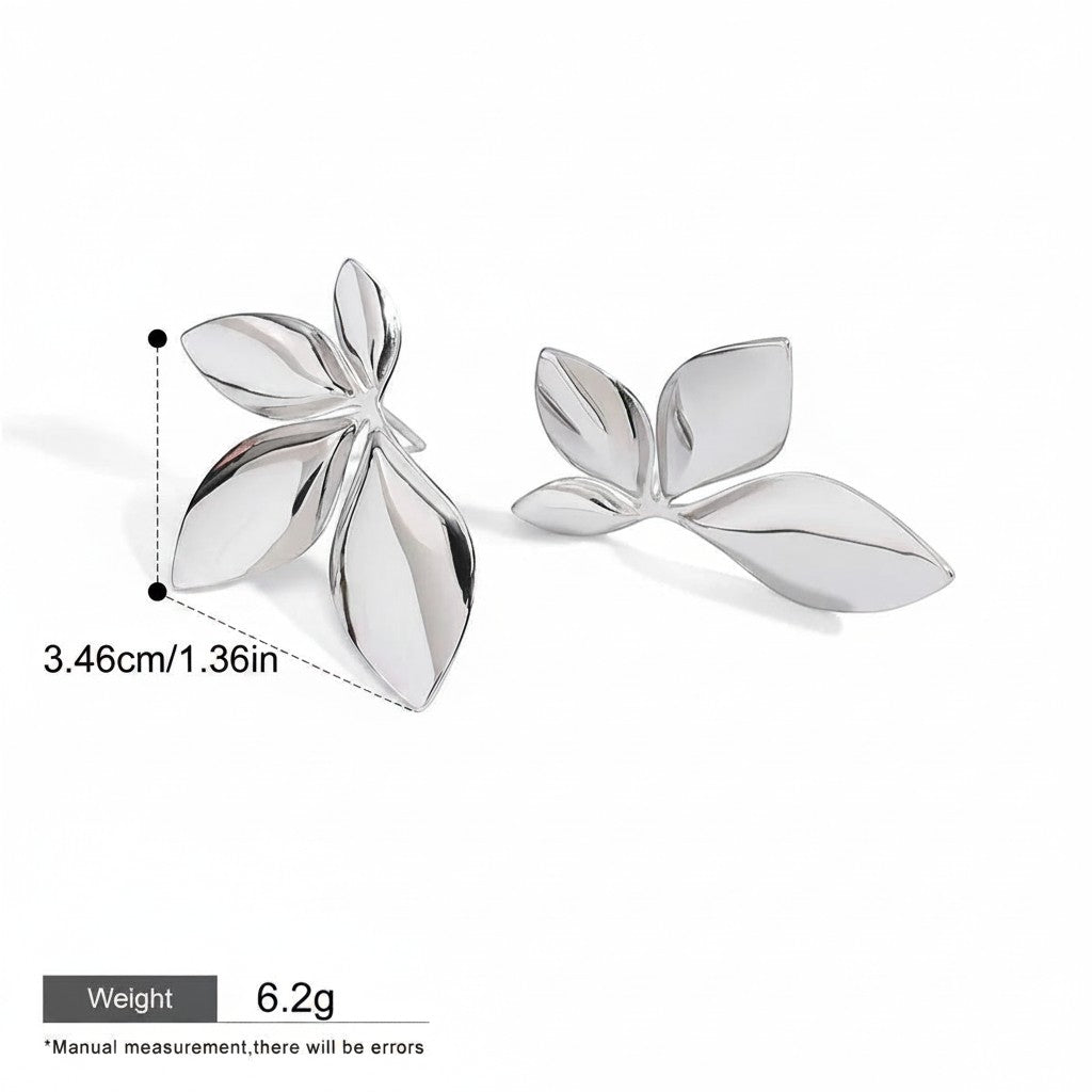 Seraphina Treasures Sylvara silver leaf-shaped drop earrings, 3.46cm long, hypoallergenic and waterproof.