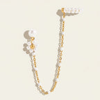Seraphina Treasures Talystria gold chain earrings with pearl flower and ear cuff detail.