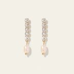 Seraphina Treasures Thalire earrings with clear crystals and freshwater pearls, gold-tone metal.