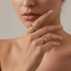 Seraphina Treasures Themis open rings in gold and silver, minimalist design, modern accessory.