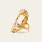 Seraphina Treasures Thyra gold hammered open ring with abstract design. Adjustable and lightweight.