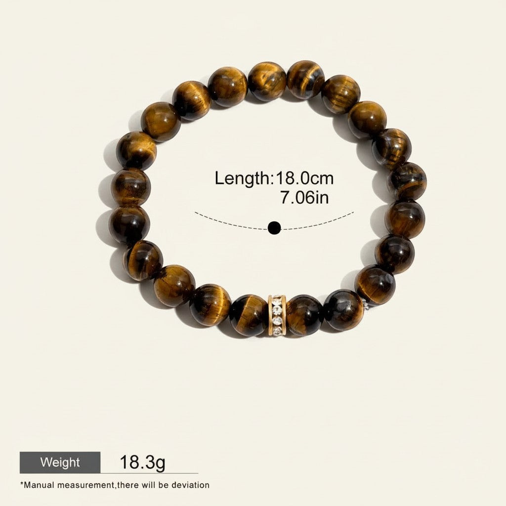 Seraphina Treasures Jocasta bracelet with golden-brown tiger's eye beads and a crystal accent.