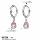 Seraphina Treasures Valencia silver hoop earrings with pink teardrop crystal charms. Hypoallergenic.