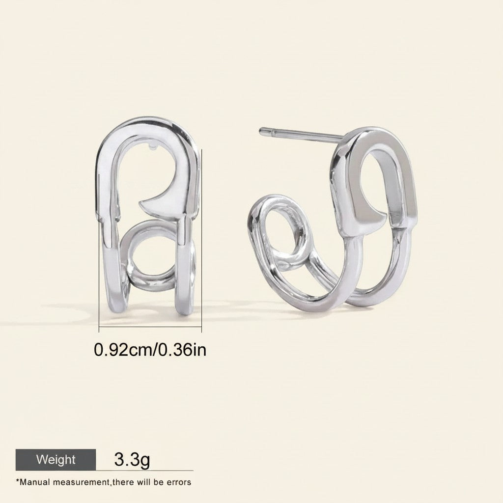 Seraphina Treasures Valencia silver-tone safety pin hoop earrings, modern design, lightweight, hypoallergenic.