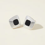 Seraphina Treasures Valykris silver resin earrings with black inlay, featuring a layered square design.