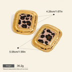Seraphina Treasures Veloria Earrings, gold-tone square frames with leopard print inlay. Waterproof and hypoallergenic.