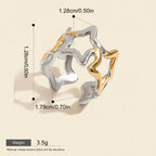 Seraphina Treasures Vespera ring with a dual-tone silver and gold open star design. Hypoallergenic and waterproof.