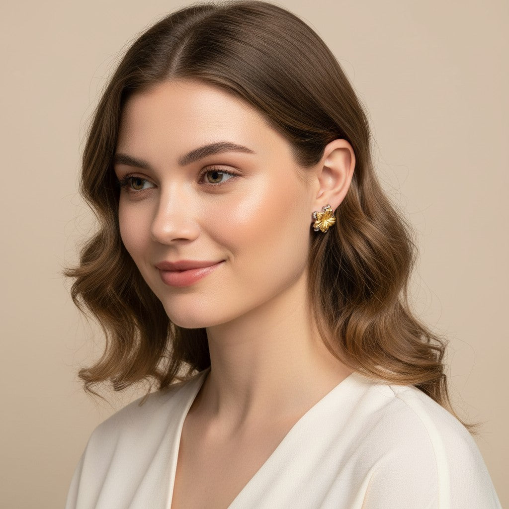 Seraphina Treasures Zahara gold and silver floral stud earrings