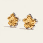 Seraphina Treasures Zahara two-tone gold and silver flower stud earrings with layered petals.