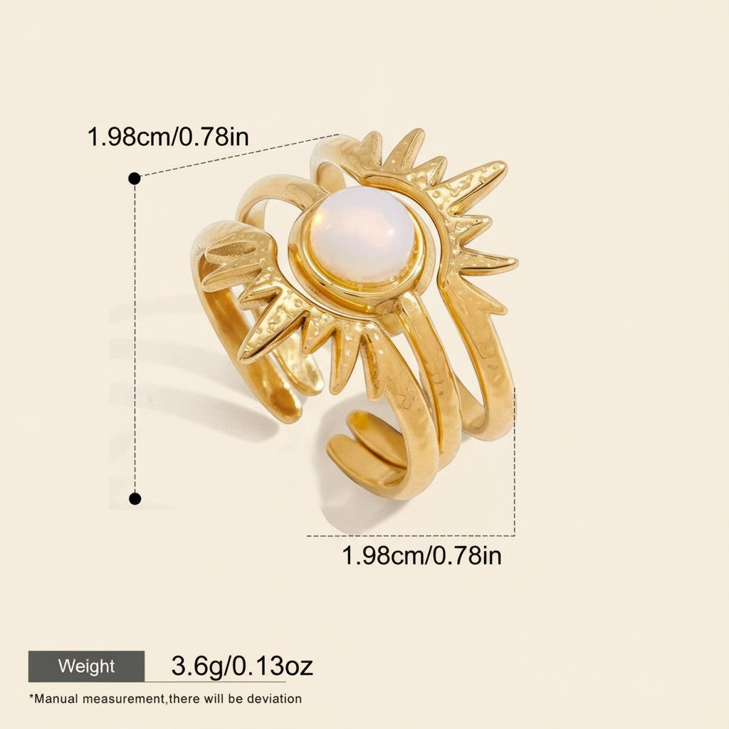 Seraphina Treasures Zaleon gold sun opal ring, three bands stackable or worn individually.