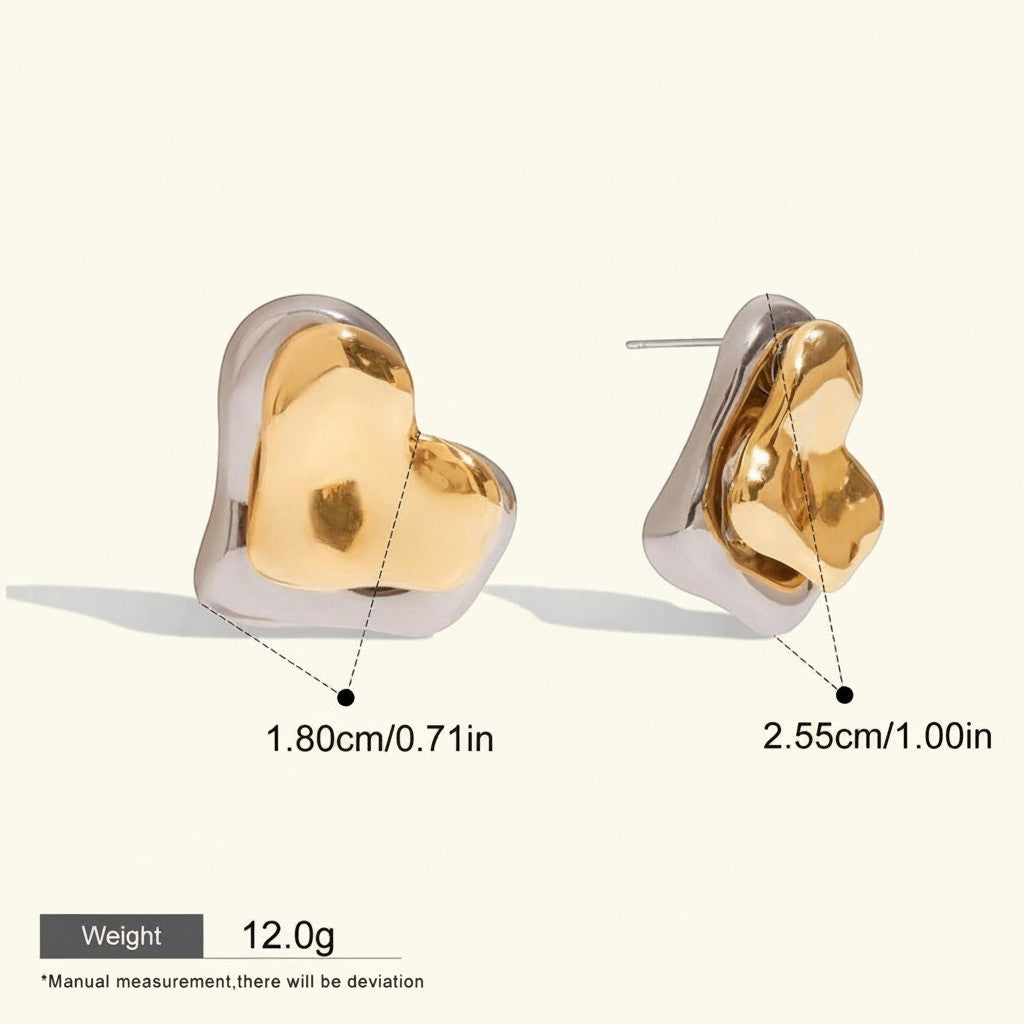 Seraphina Treasures Zaria heart earrings in gold and silver, waterproof and hypoallergenic.